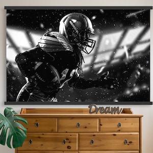 Canvas Wall Mural - Football Runner Black & White - Wall Art Display with Wooden Bars