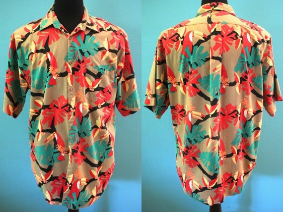 Yacht Rock Shirt 1980's Toucan Print Hawaiian Shir