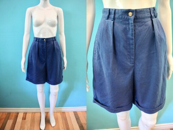 Yacht Rock Shorts 1980's Women's Navy Linen Bermud