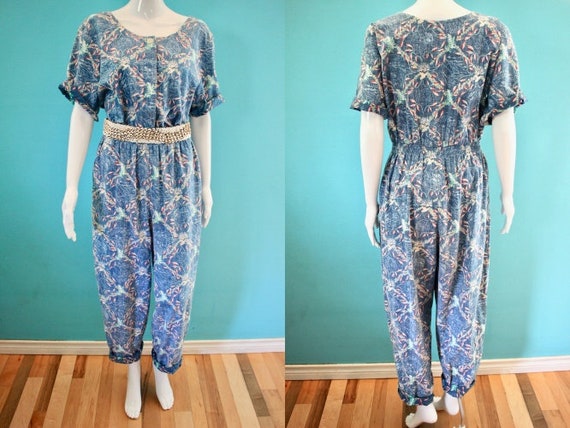 Yacht Rock Jumpsuit 80's Yacht Rock Era Blue Hawai
