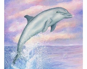 A4 size Dolphin art print, archival quality, watercolour, Dolphin gifts for girls rooms, Australian gift idea, Dolphin lover,