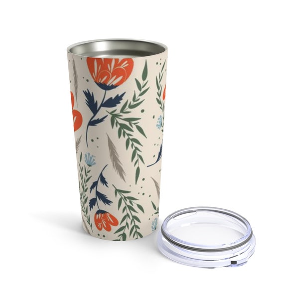 Hand-drawn Floral Tumbler 20oz - Coffee mug - travel size mug - stainless steel floral tumbler