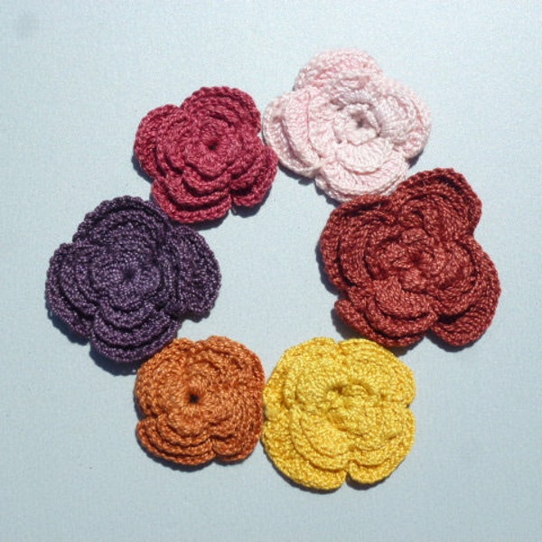 6 FLEURS CROCHET à coudre fleur 4 cm crocheté et teint à la main customisation textile fleur coton fleur crochet style hippie fleur à coudre