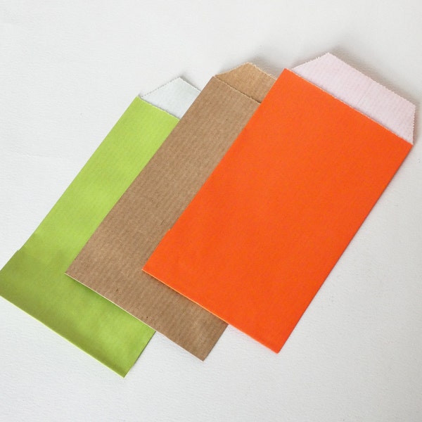 30 POCHETTES CADEAU 7X12 cm kraft vert kraft naturel orange emballage personnalisable sachet papier orange assortiment pochettes kraft