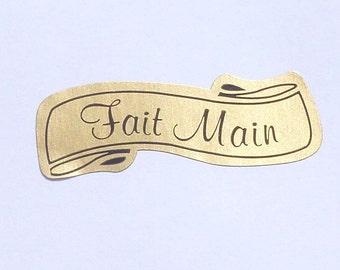 50 ETIQUETTES FAIT MAIN rectangle écriture noir et doré emballage cadeau sticker cadeau fourniture cadeau fourniture emballage chicdepanne