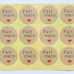 50 ETIQUETTES FAIT MAIN kraft et coeur 35 mm pastille cadeau pastille fait main étiquette ronde fait main emballage cadeau pastille ronde