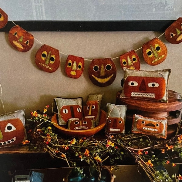 Pumpkin Banner and Bowl Fillers wool appliqué kit includes pattern
