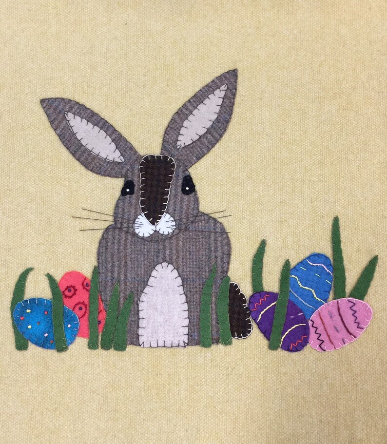 Pattern only April Easter bunny pillow wool applique Etsy
