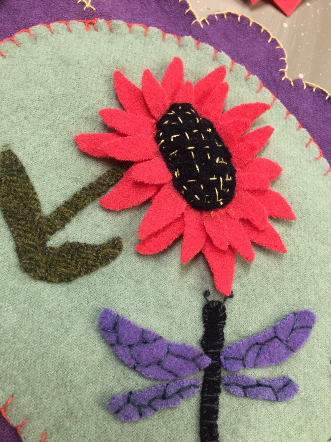 Dragonfly Summer wool applique kit Etsy