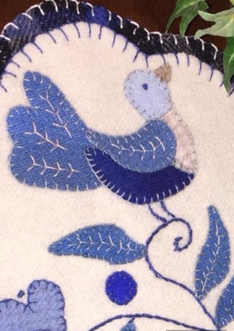 Pattern only! Bluebird Whimsy wool appliqué image 4