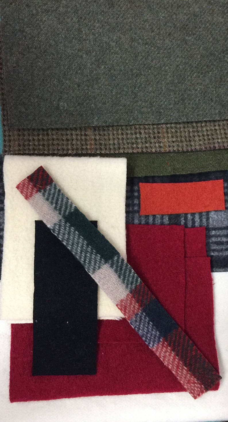 sheep snowman KIT Flake and Wooley 3D design in wool and flannel Stocking and garland!