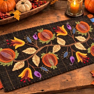 Pattern ONLY! Autumn Colors Table Runner  wool applique