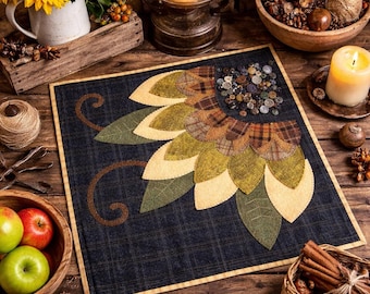 ¡Descarga digital! Mantel de girasol para apliques de lana
