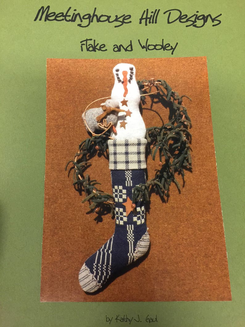 sheep snowman KIT Flake and Wooley 3D design in wool and flannel Stocking and garland!