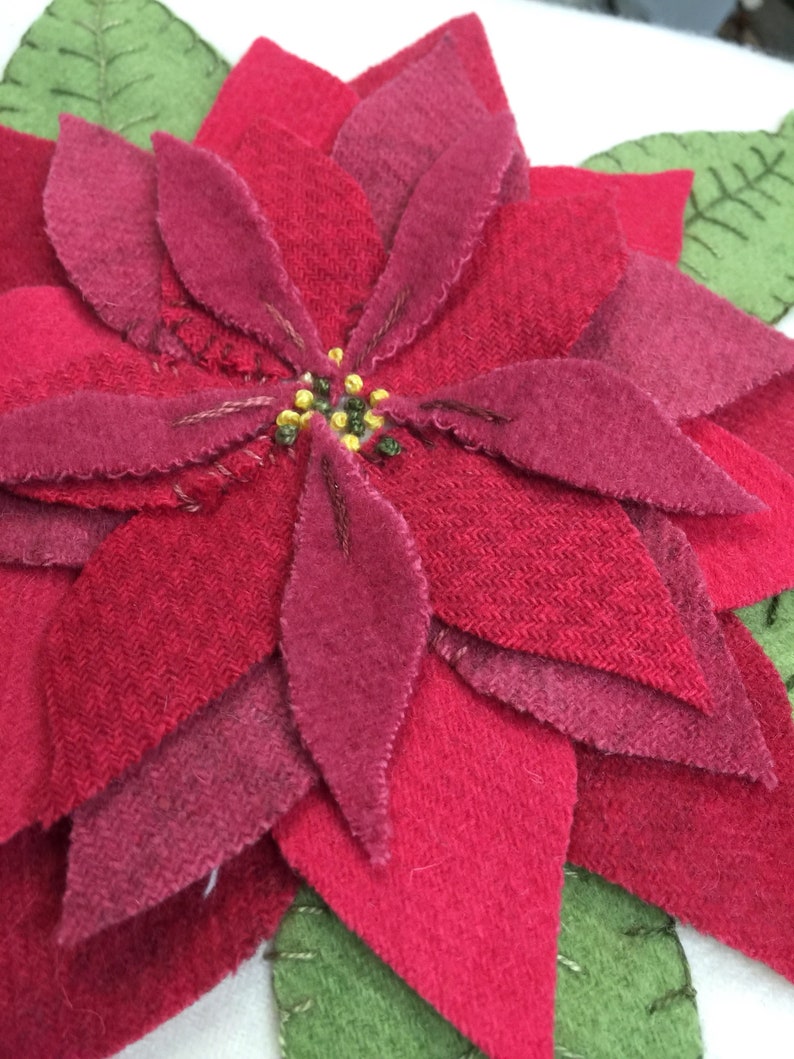 Pretty in Pink poinsettia pillow wool appliqu\u00e9 Pattern only