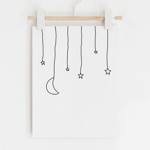 Stars and Moon Print, Neutral Nursery Print, Stars Nursery Decor, Moon, Stars Nursery Wall Art, Moon Nursery Wall Art, Neutral Nursery Decor
