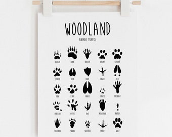 Tierspuren Print, Kinderzimmer Dekor, Waldtiere Kinderzimmer Dekor, Tierspuren Poster, Tierspuren Schild, Wald dekor, Kinderzimmer Drucke, Kinderzimmer Kunst