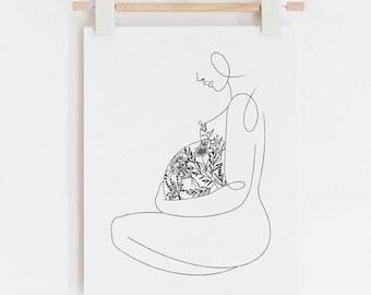 Pregnancy Art, Pregnancy Print, Pregnancy Wall Decor, Pregnancy Artwork, Pregnancy Digital Download, Pregnancy Line Art, Pregnant Woman Art