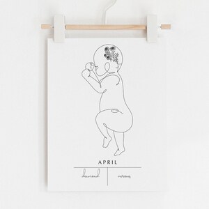 April Geboorte maand print, geboortemaand bloem kunst, geboortemaand baby statistieken, geboortemaand, kwekerij prints, kwekerij kunst aan de muur, kwekerij geboortestatistieken