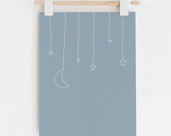 Stars and Moon Print, Boy Nursery Print, Stars Boy Decor, Boy Decor, Moon, Stars Nursery Wall Art, Moon Nursery Wall Art, Boy Nursery Decor