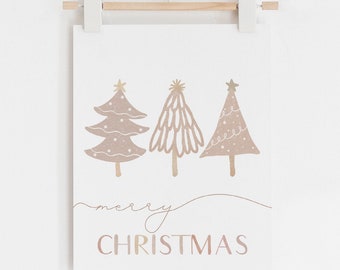 Merry Christmas Print, Christmas Printable, Boho Christmas Print Merry Christmas Wall Decor Xmas Wall Art Pine Tree Print Boho Christmas Art