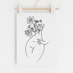 Botanical Woman Line Art Print, Line Art Print, Line Art Woman, Line Art Printable, Flower Line Art, Minimalist Wall Art, Minimalist Art