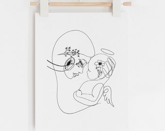 Verlies van baby print, miskraam cadeau, sympathie cadeau, baby verlies, line art print, sorry voor uw verlies, baby heaven art, engel baby kunstwerk