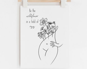 Botanical Woman Line Art Print, Line Art Print, Line Art Woman, Line Art Printable, Flower Line Art, Minimalist Wall Art, Minimalist Art