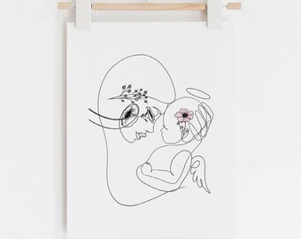 Loss of Baby Girl Print, Miscarriage Gift, Sympathy Gift, Infant Loss, Line Art Print, Sorry for Your Loss, Baby Heaven Art Angel Infant Art