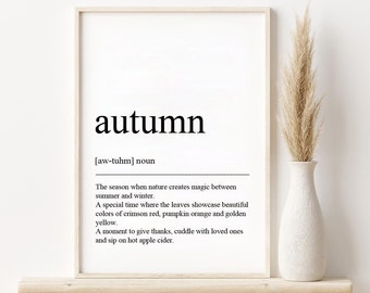 Autumn Definition Print, Autumn Wall Art, Fall Home Decor, Fall Print, Autumn Decor, Fall Printable Dictionary Art Seasonal Digital Download