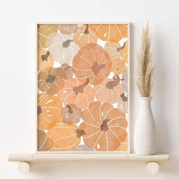 Pumpkin Fall Print | Seasonal Autumn Artwork Home Decor | PRINTABLE Digital Wall Art