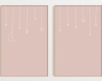 Sterne und Mond Drucke, Set von zwei Drucke, Stern Kinderzimmer Wandkunst, Baby Shower Geschenk, Sterne und Mond Dekor, Kinderzimmer Wandkunst, Kinderzimmer Wand Dekor