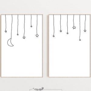 Bundle Stars and Moon Prints, Neutral Nursery Print,Stars Nursery Decor,Stars Nursery Wall Art, Moon Nursery Wall Art, Neutral Nursery Decor