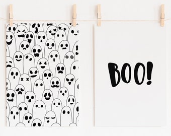 Ghost and Boo Print SET of 2 | Boho and Eclectic Ghoal Bundle Halloween Artwork | PRINTABLE Digital Wall Art