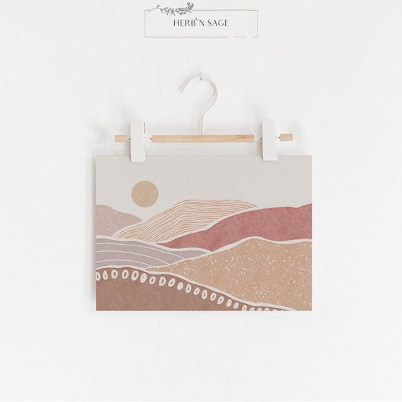 Mountain Print, Mountain Artwork, Mountain Wall Decor, Boho Print, Terracota Print, Abstract Print, Instant Download, Mountain Illustration