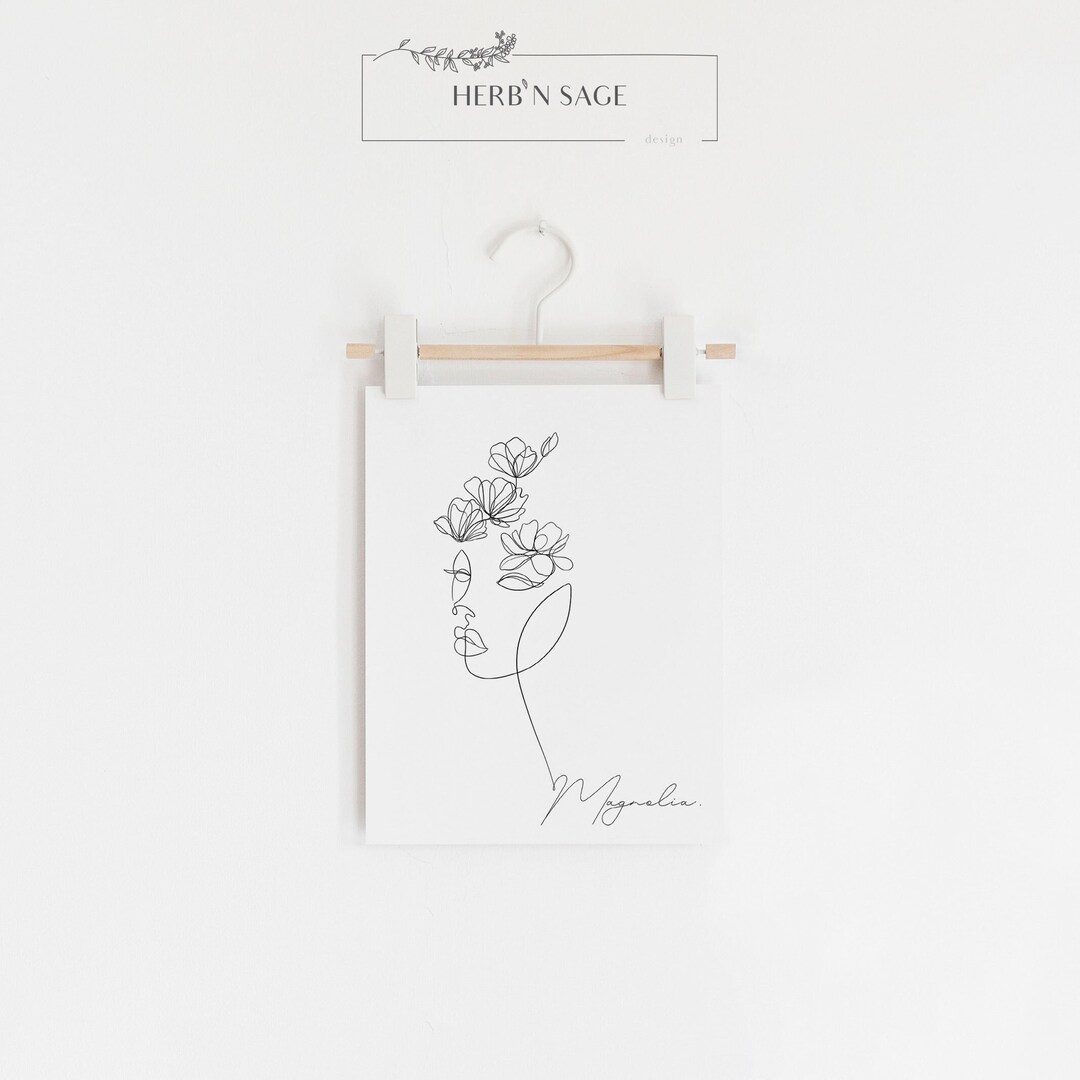 Head of Flowers Art Print, Line Art Woman With Flowers, Flower Woman