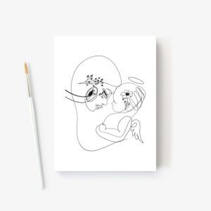 Loss of Baby Print, Miscarriage Gift, Sympathy Gift, Infant Loss, Line Art Print, Sorry for Your Loss, Baby Heaven Art, Angel Infant Artwork image 3