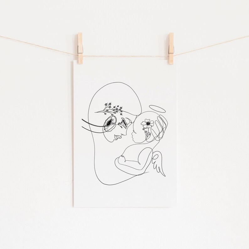 Loss of Baby Print, Miscarriage Gift, Sympathy Gift, Infant Loss, Line Art Print, Sorry for Your Loss, Baby Heaven Art, Angel Infant Artwork image 4