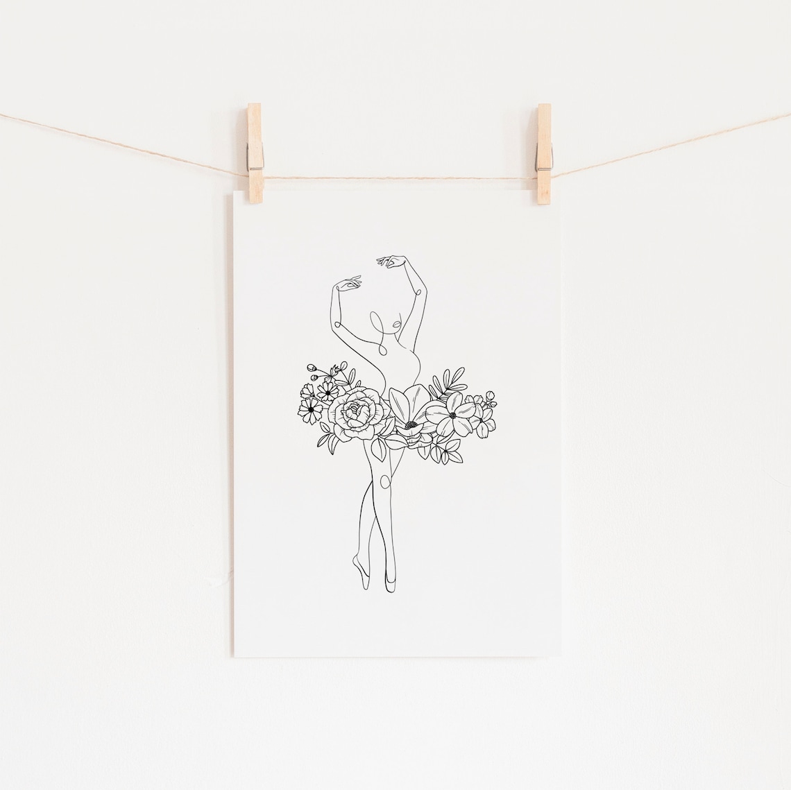 Ballerina Flower Line Art Floral Line Art Ballet Line Art Woman Line ...