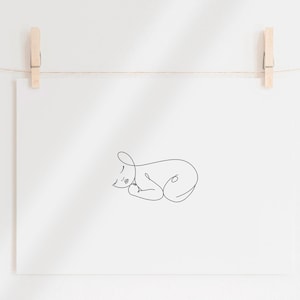 Puede incluir: Un dibujo de l&iacute;nea simple de un gato durmiendo, acurrucado sobre un fondo blanco.