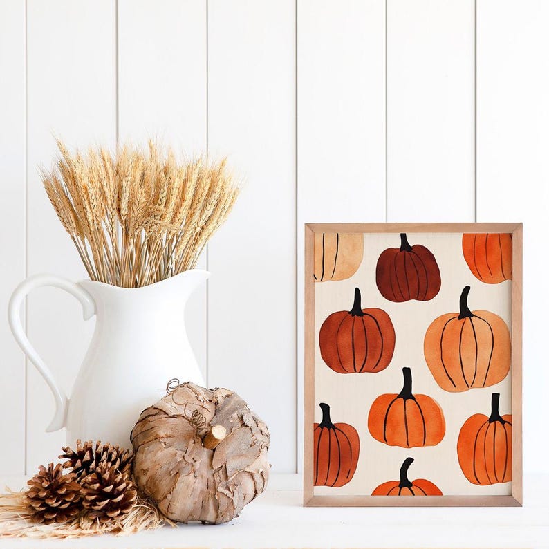 Pumpkin Watercolor Fall Print Seasonal Autumn Artwork Home Decor