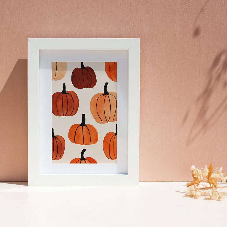 Pumpkin Watercolor Fall Print Seasonal Autumn Artwork Home Decor