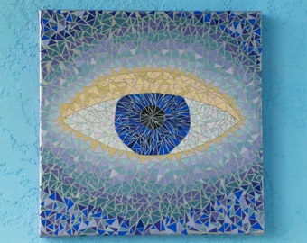 Mind's Eye in Blue Mixed Media Wall Art Panel (16x16")