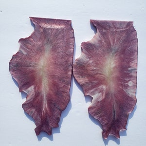 May include: Two resin coasters shaped like the state of Illinois. The coasters are a mix of white and purple with a swirling pattern.