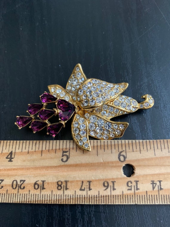 Bridal Romantic Crystal Rhinestone Orchid Flower Brooch Pin - Silver Tone (3.74" X 3.54")