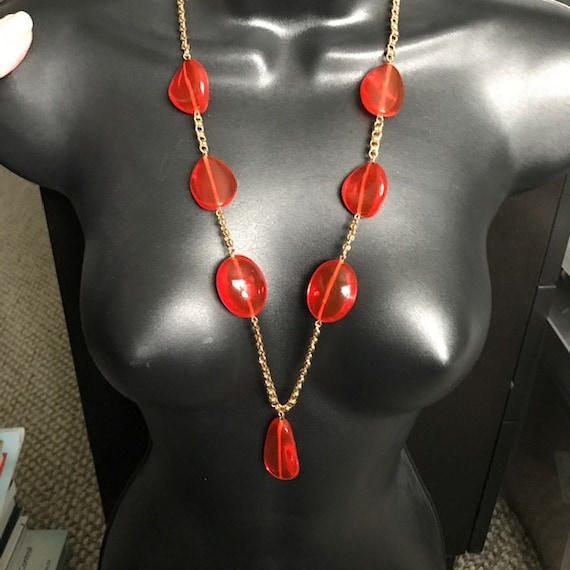 Kenneth Jay Lane Red Lucite Necklace