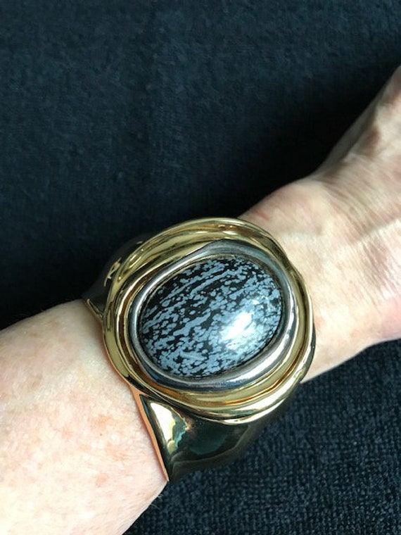 Vintage RLM Studio Brass & Obsidian Cuff Bracelet