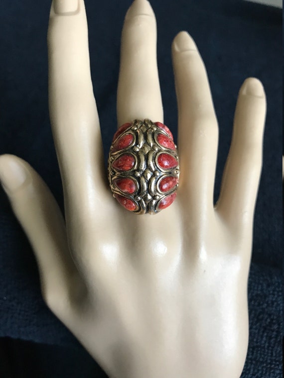 Vintage Barse Sponge Coral & Bronze Ring