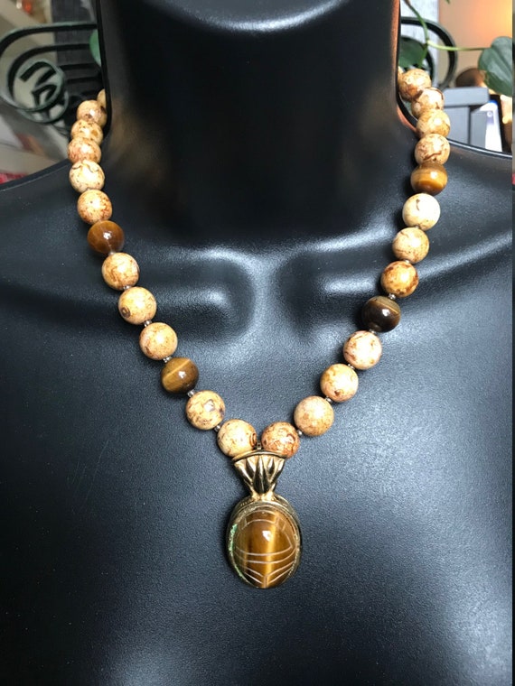 Kenneth Jay Lane Tiger's Eye & Landscape Jasper Ne