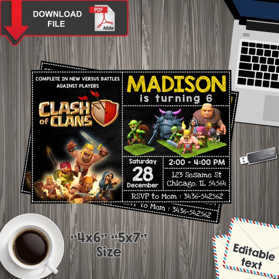 Clash Of Clans Invitation Clash Of Clans Birthday Clash Of Etsy